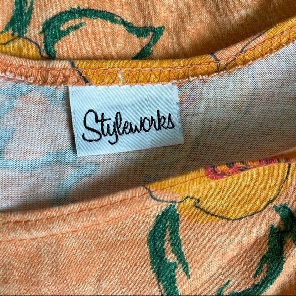 Vintage 90s Styleworks Novelty Fruit Peach Summer Maxi Tank Cotton Dress Sz L - Picture 10 of 14